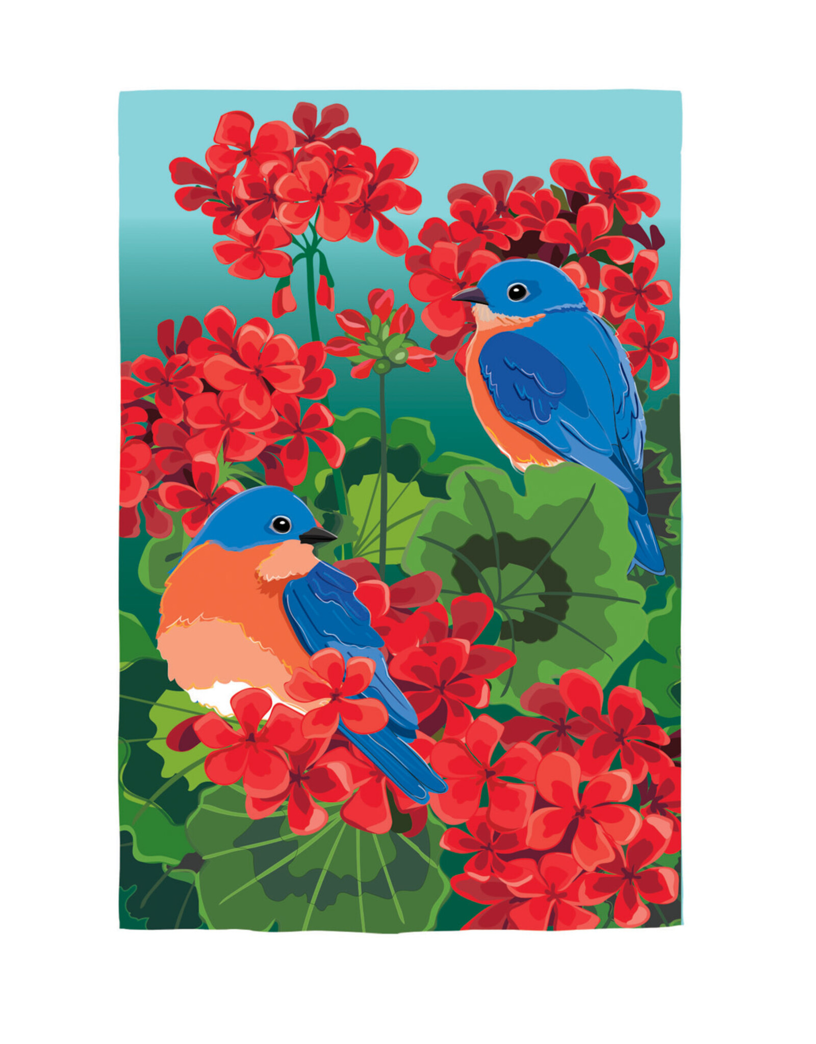 Evergreen Enterprises Bluebird in Red Geraniums Applique Garden Flag