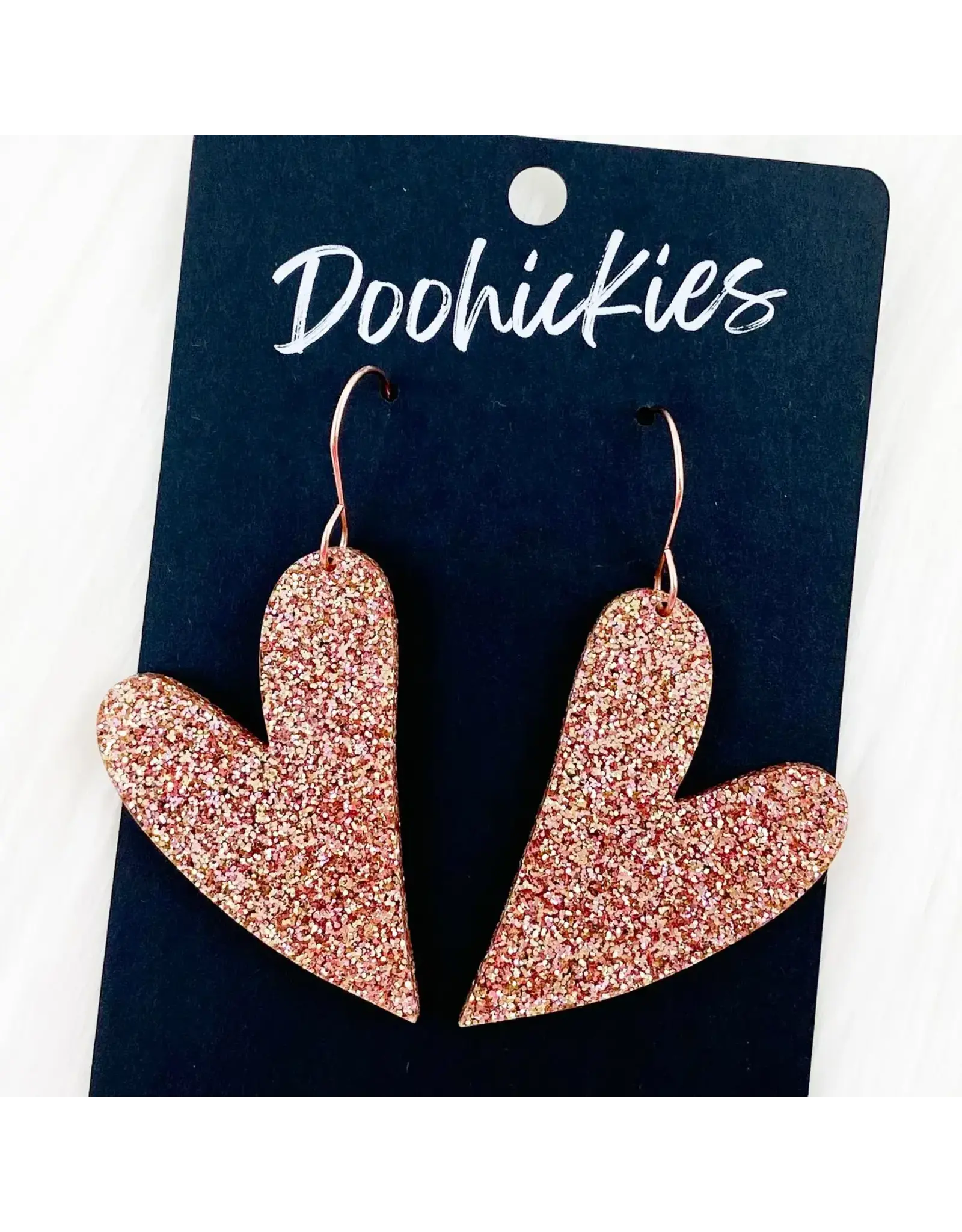 Doohickies/So. Charm Trade Rose Gold Glitter Leaning Hearts Acrylic Earrings