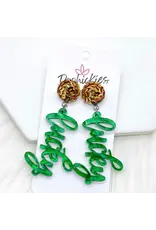 Doohickies/So. Charm Trade Pale Gold Sequins & Cursive Lucky Acrylic Earrings Doohickies/So. Charm Trade Pale Gold Sequins & Cursive Lucky Acrylic Earrings