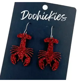 Doohickies/So. Charm Trade Glittery Red Crawfish Acrylic Dangle Earrings