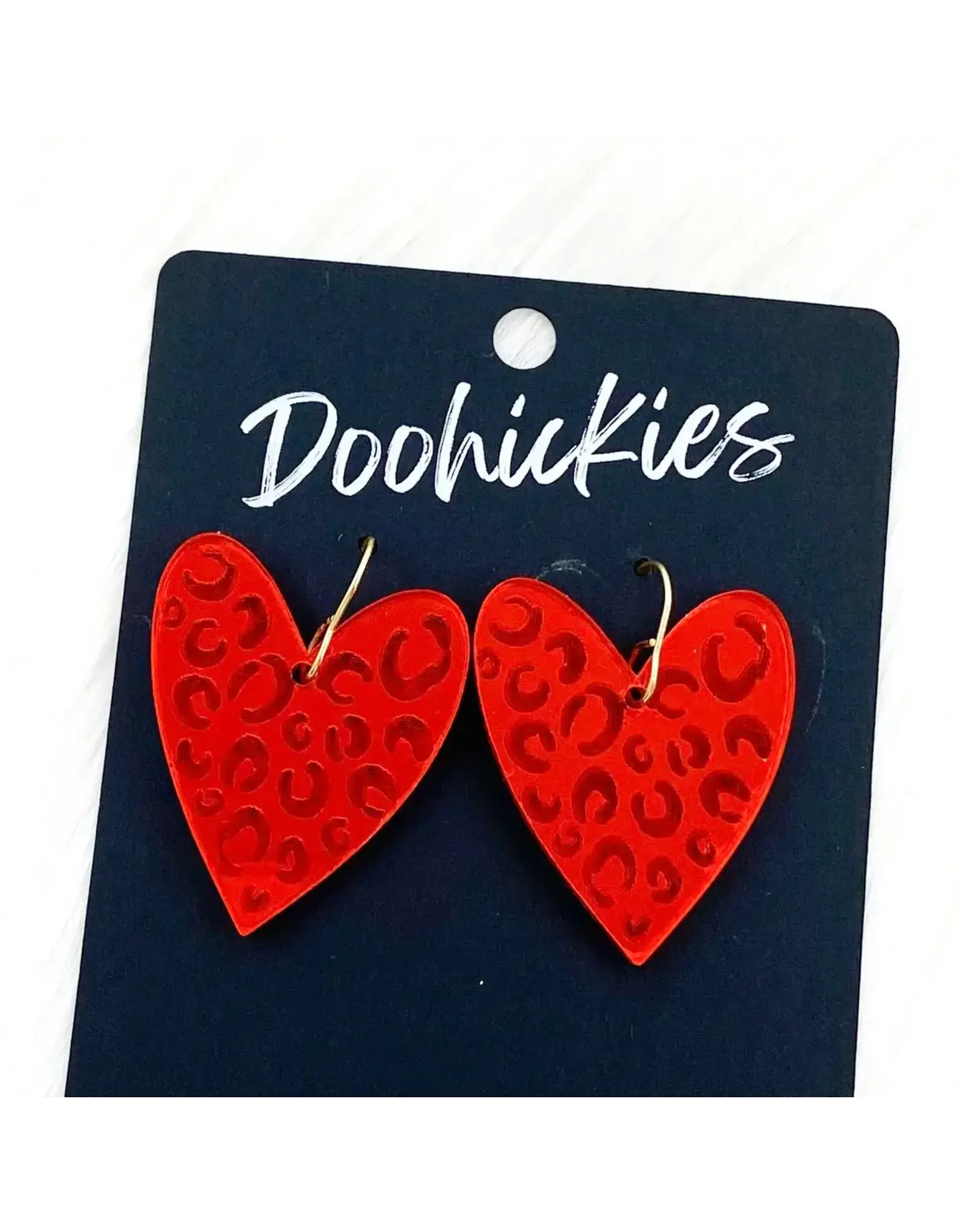 Doohickies/So. Charm Trade Leopard Mirror Hearts Earrings - Red