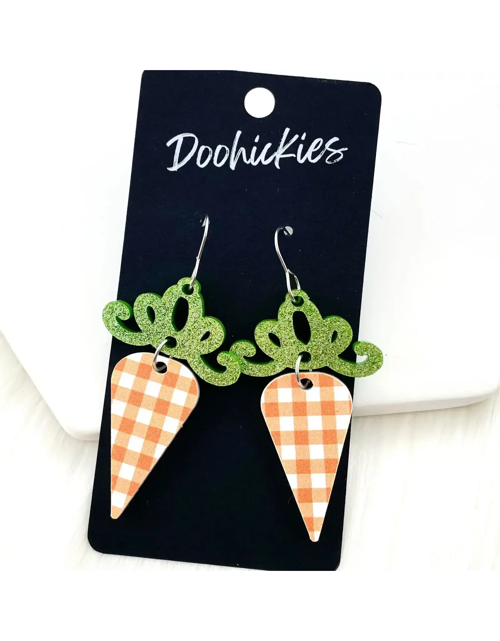 Doohickies/So. Charm Trade Carrot-Orange Gingham Acrylic Earrings