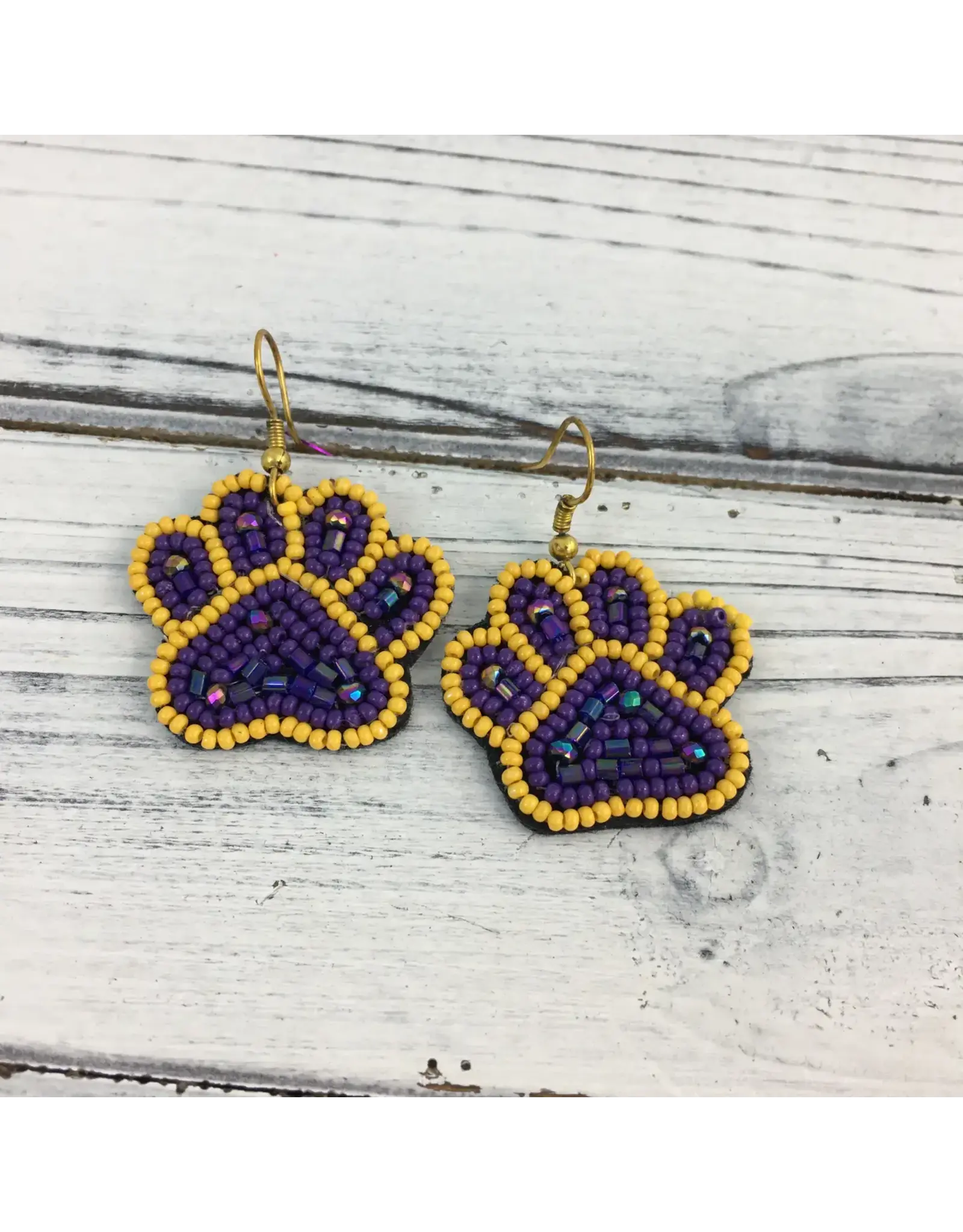 SongLily/Faire Purple and Gold Beaded Paw Earrings