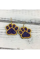 SongLily/Faire Purple and Gold Beaded Paw Earrings