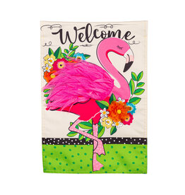 Evergreen Enterprises Floral Flamingo Welcome Linen Garden Flag