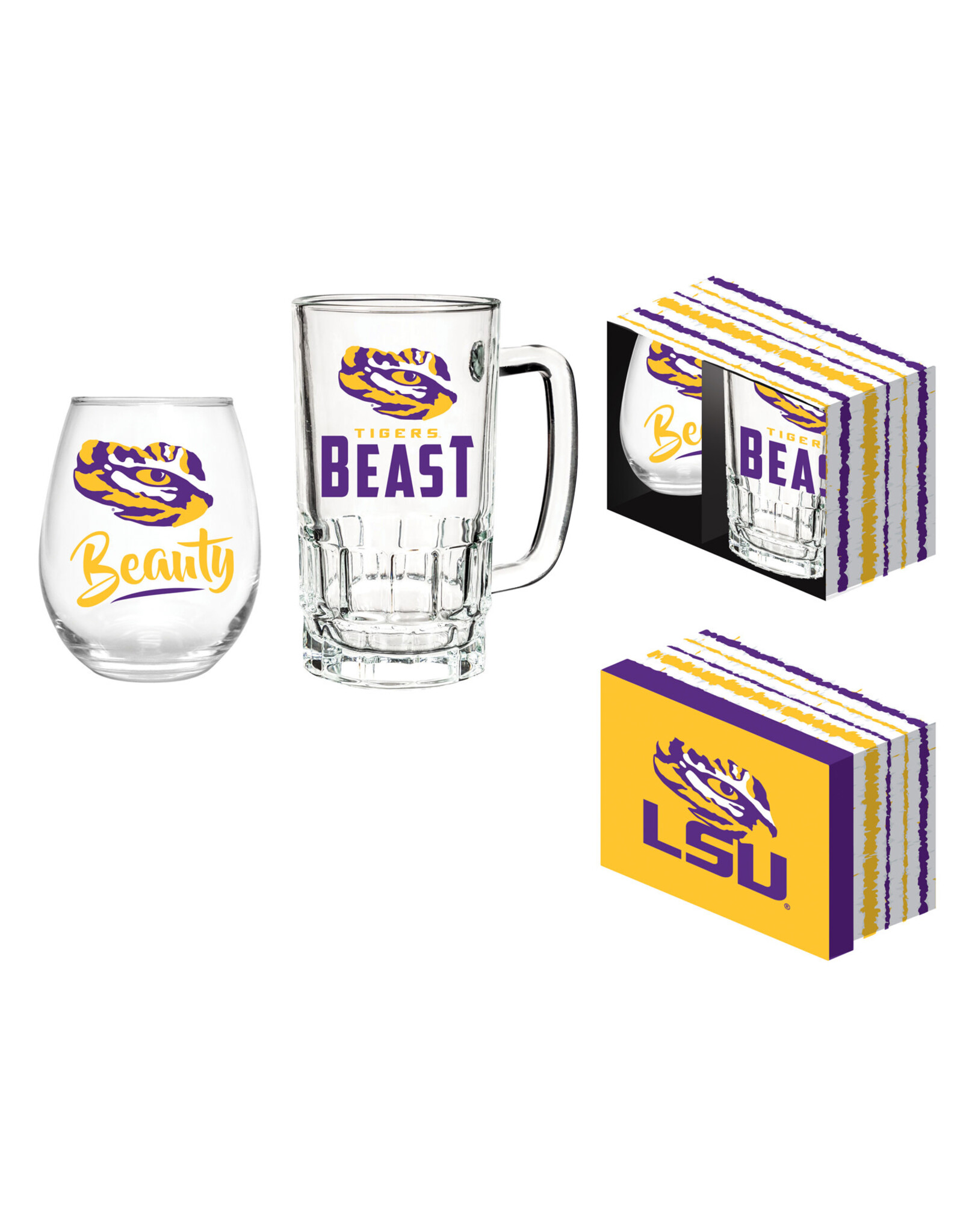 Evergreen Enterprises Louisiana State University, Stemless 17OZ Glass & Tankard 16OZ Gift Set