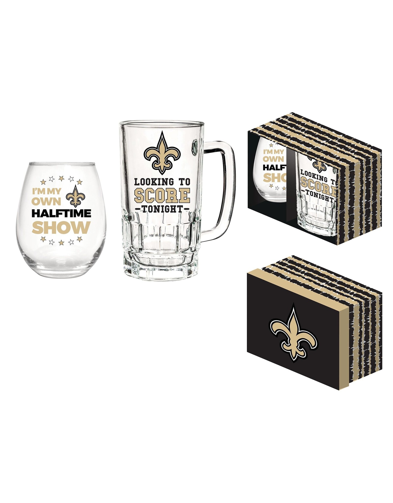 Evergreen Enterprises New Orleans Saints, Stemless 17OZ Wine & Beer 16 OZ Gift Set