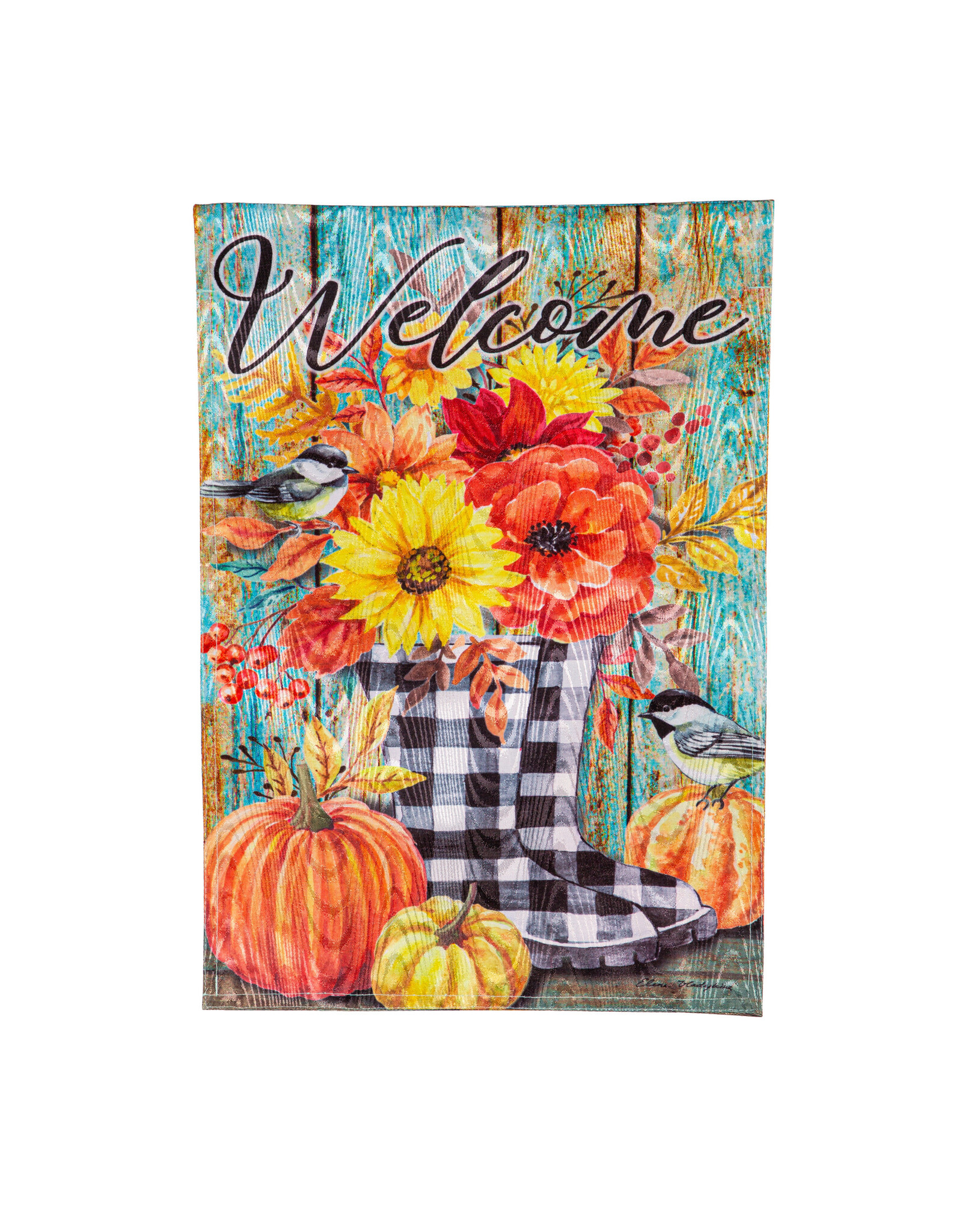 Evergreen Enterprises Fall Welcome Boots Moire Garden Flag