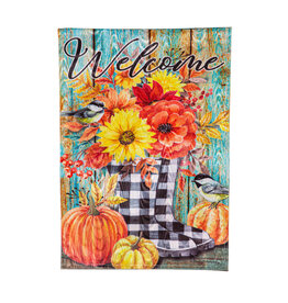 Evergreen Enterprises Fall Welcome Boots Moire Garden Flag