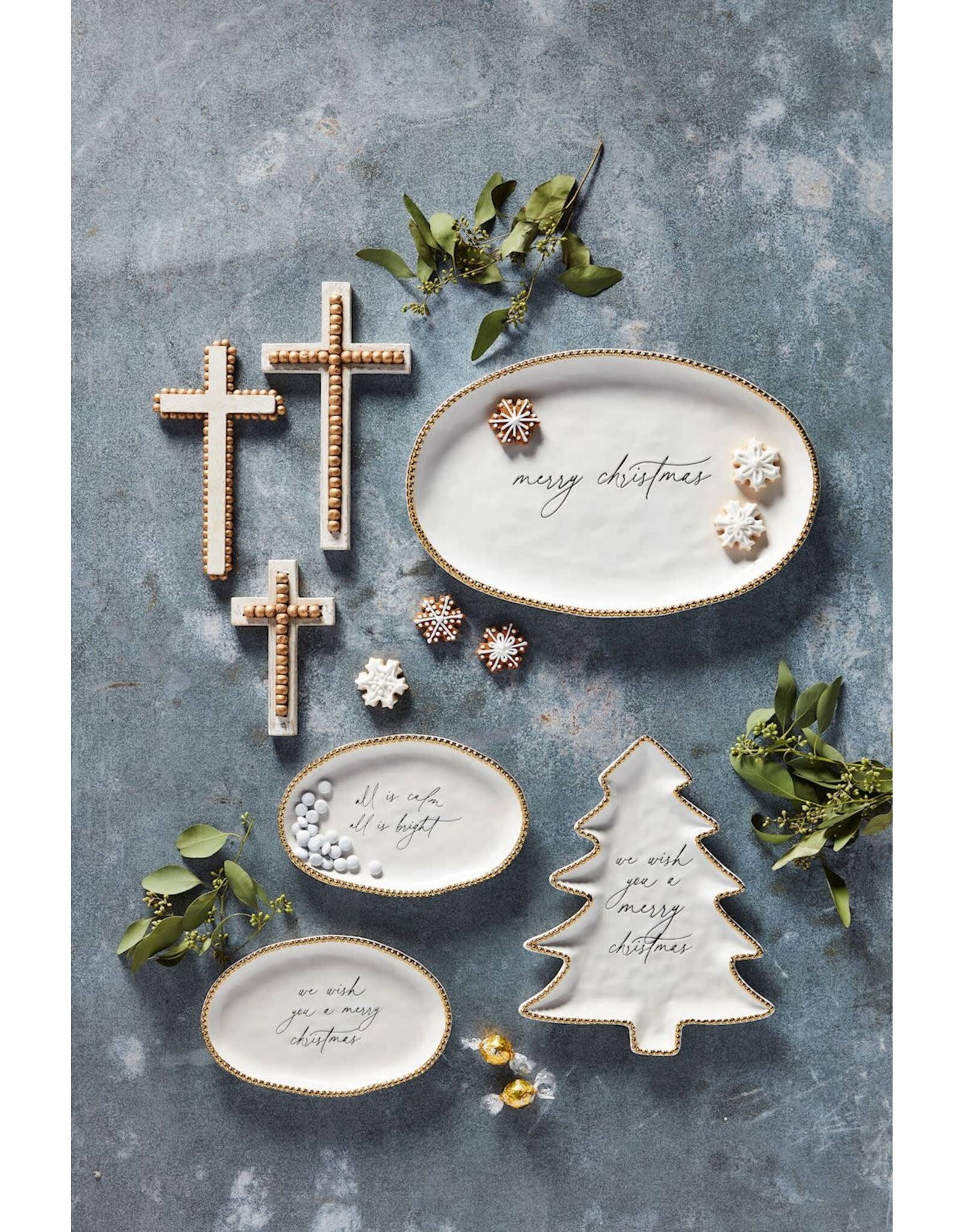 Mud Pie Merry Christmas Gold Beaded Platter