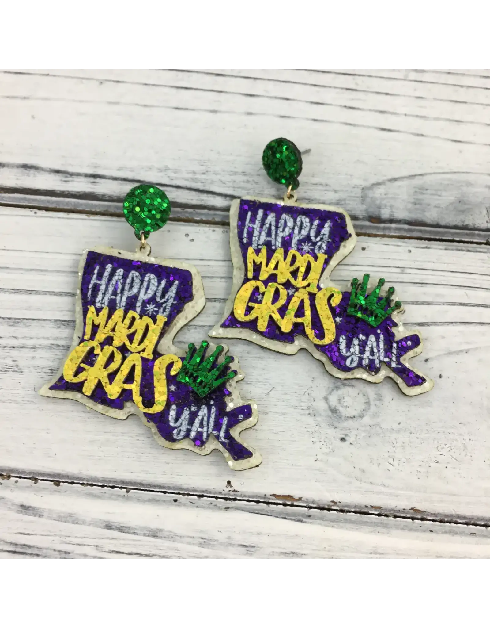 SongLily/Faire Mardi Gras Louisiana State Glitter Word Earrings