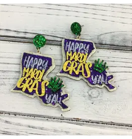 SongLily/Faire Mardi Gras Louisiana State Glitter Word Earrings
