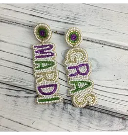 SongLily/Faire Mardi Gras Beaded Word Earrings