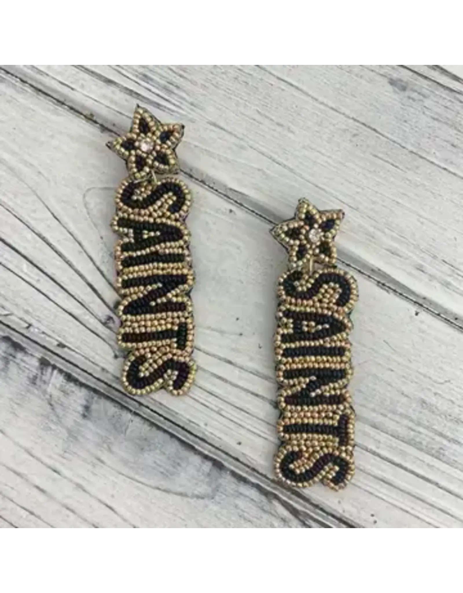 SongLily/Faire Beaded Black & Gold Saints Earrings