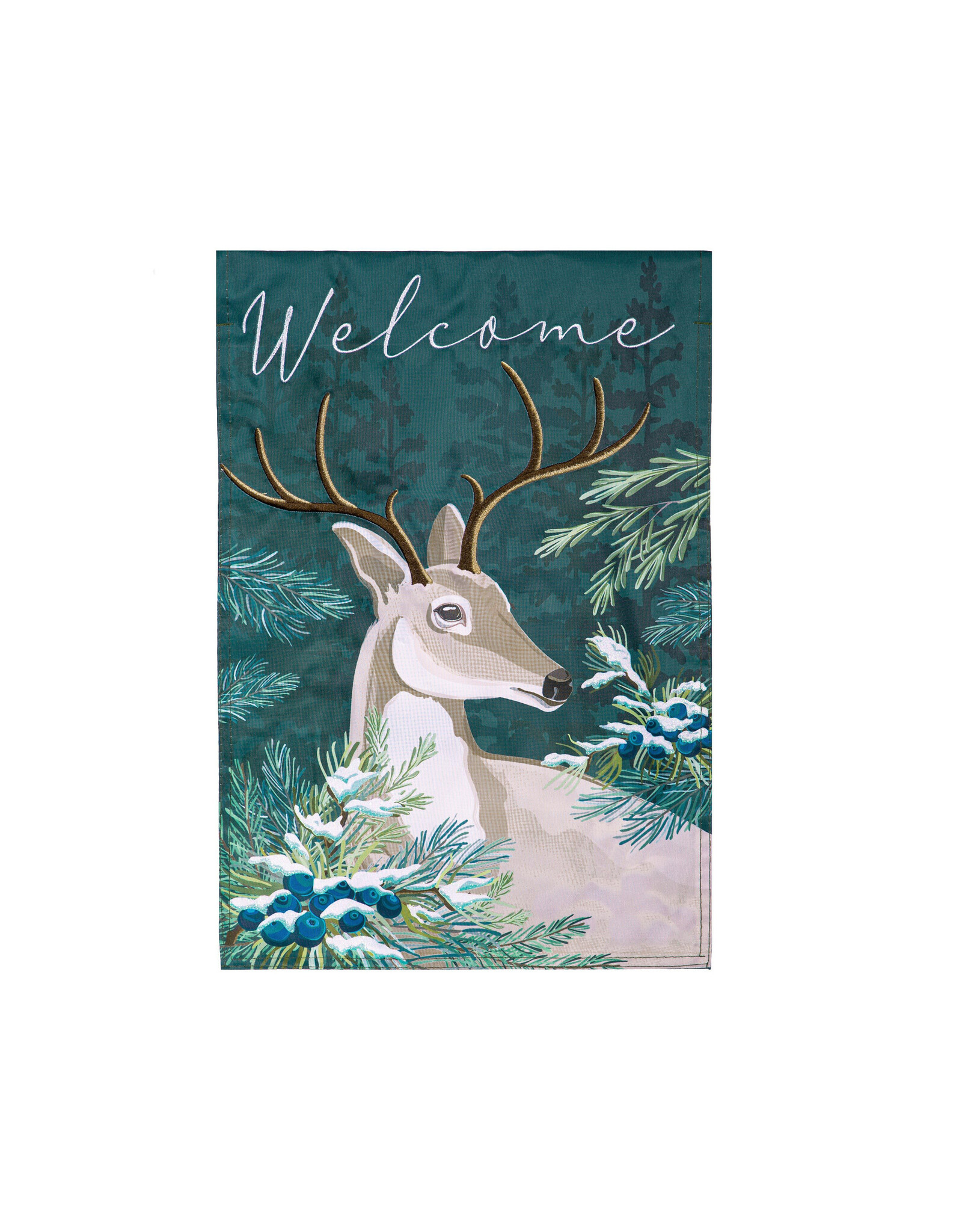 Evergreen Enterprises Woodland Deer Welcome Applique Garden Flag