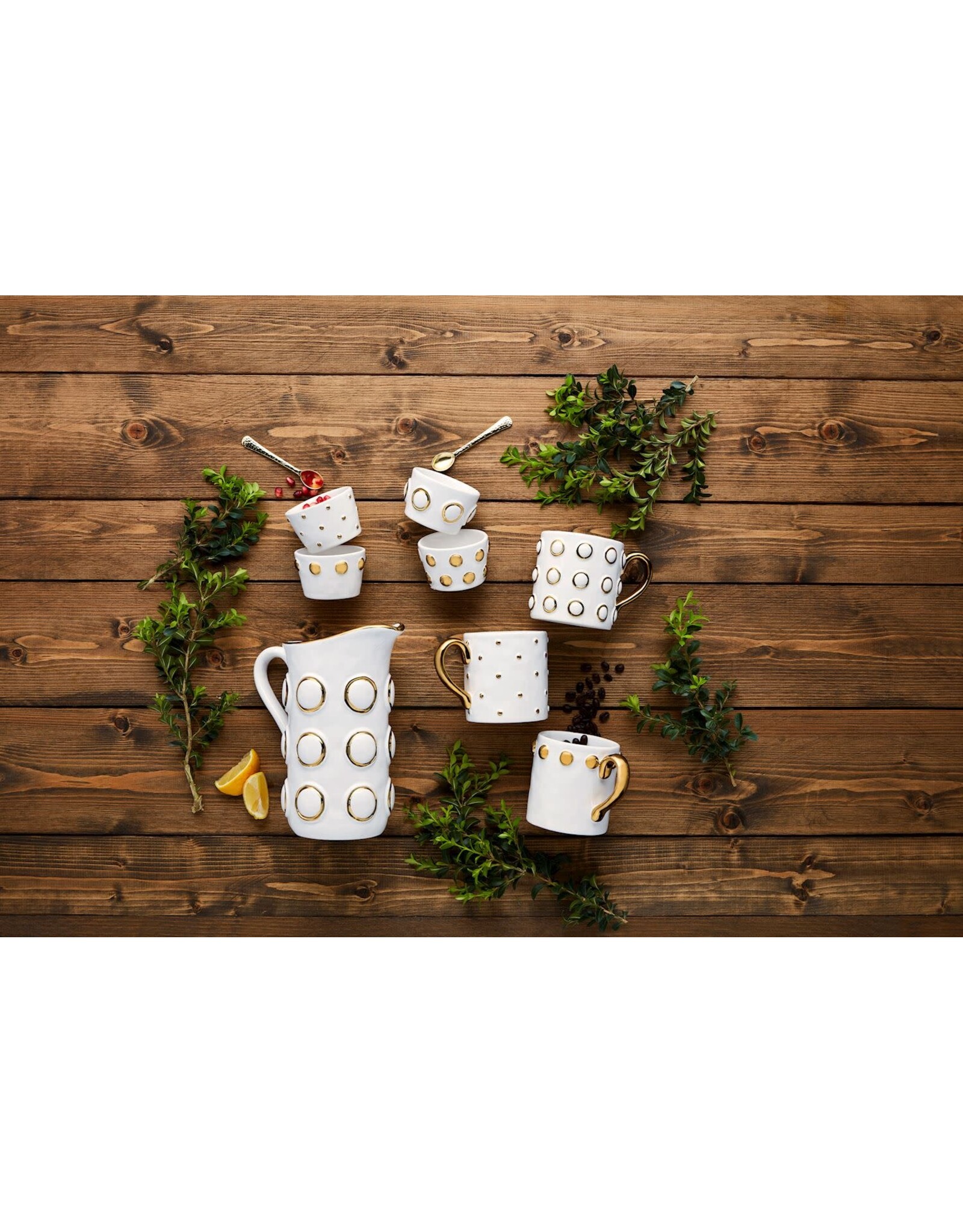 Mud Pie Gold Dot Rim Ceramic Mug