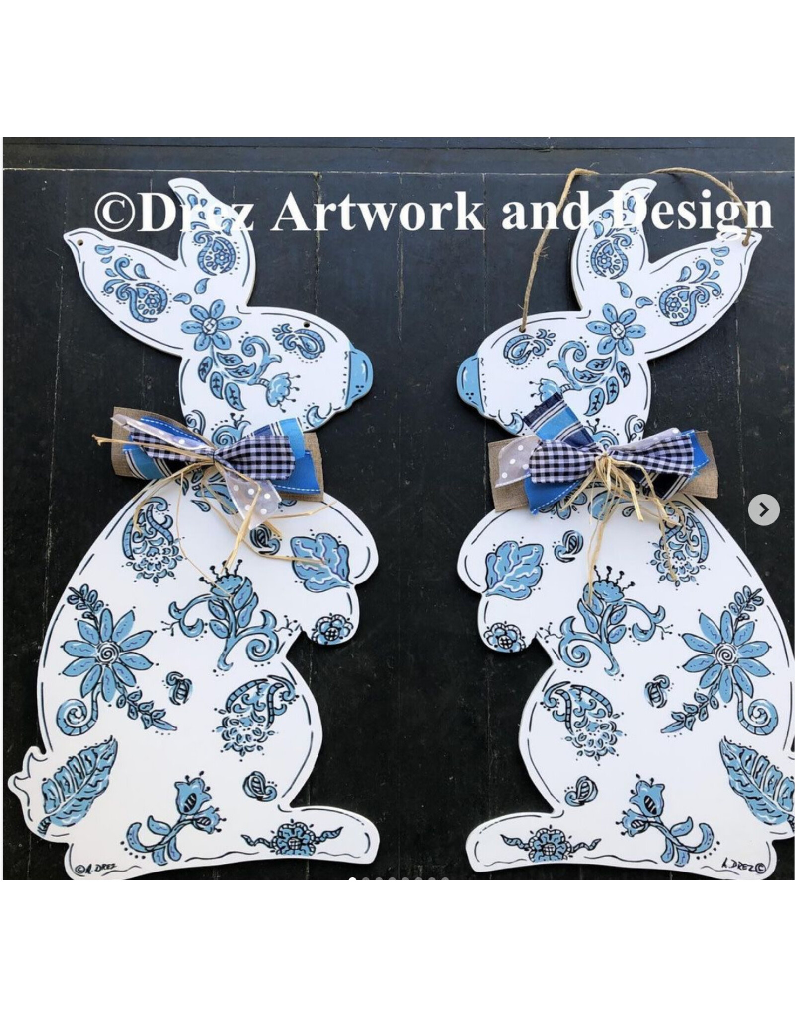 Drez Artwork And Design Blue/White Bunny Door Hanger