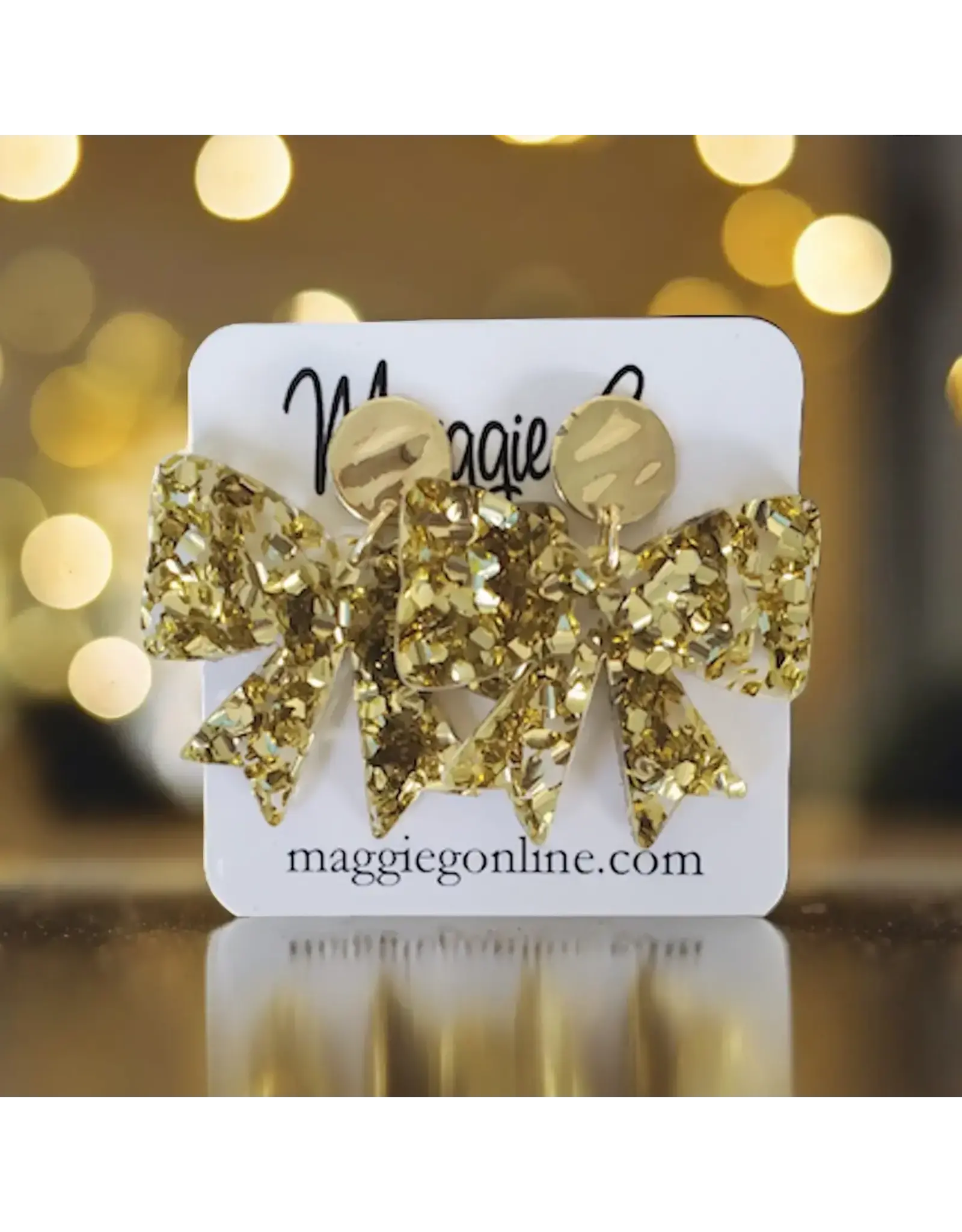Maggie G/Faire Bow Earrings - Chunky Gold Glitter