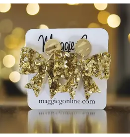 Maggie G/Faire Bow Earrings - Chunky Gold Glitter