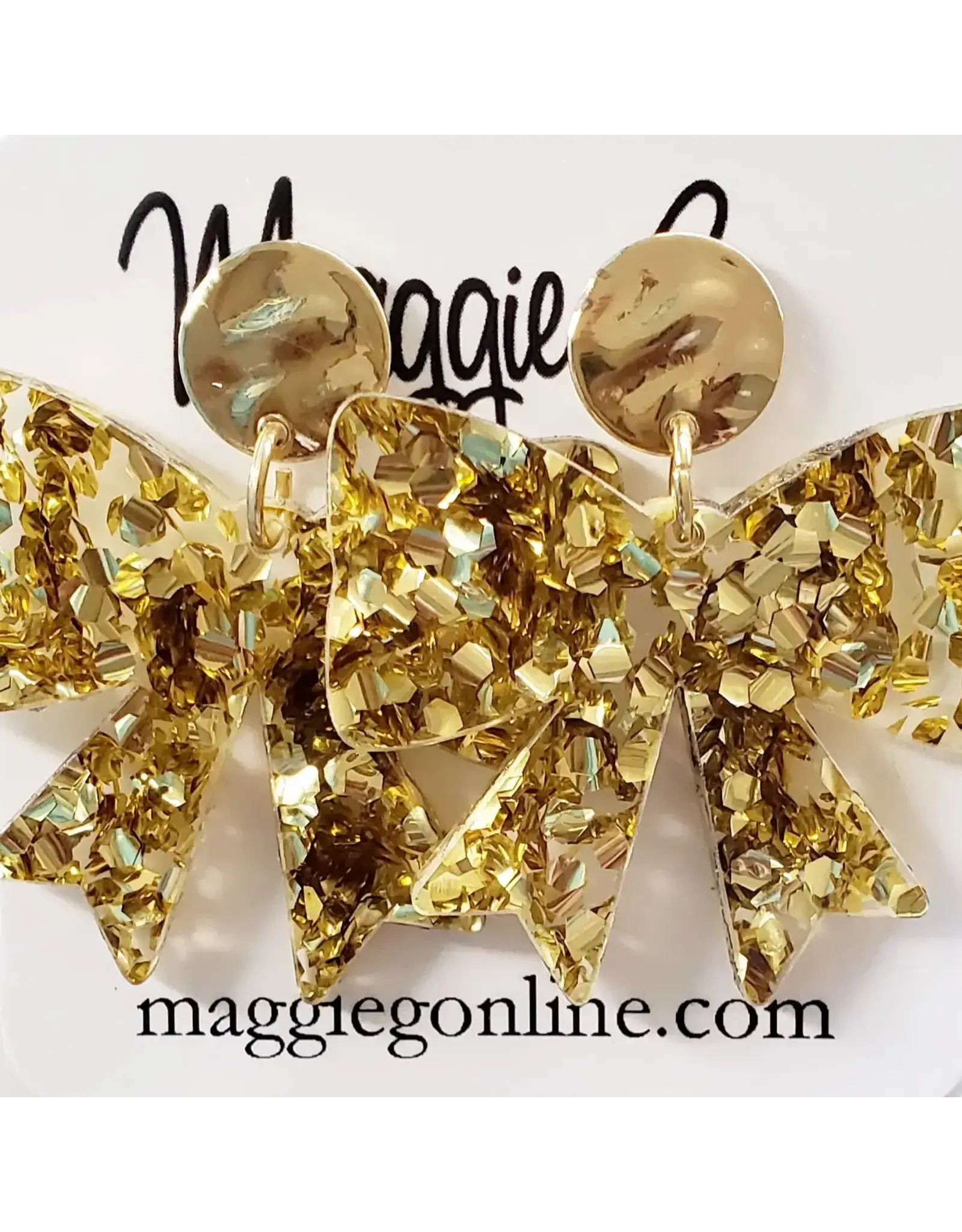 Maggie G/Faire Bow Earrings - Chunky Gold Glitter