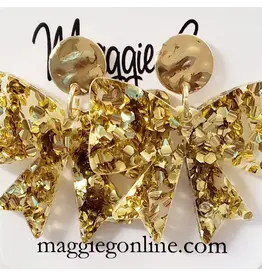 Maggie G/Faire Bow Earrings - Chunky Gold Glitter