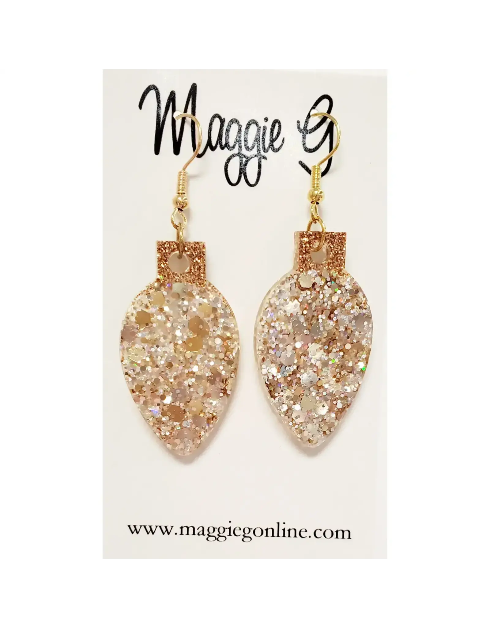 Maggie G/Faire Christmas Light Bulb Earrings - Gold Glitter