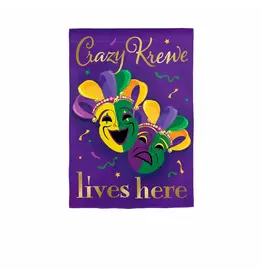 Evergreen Enterprises Mardi Gras Crazy Krewe Lives Here Applique Garden Flag