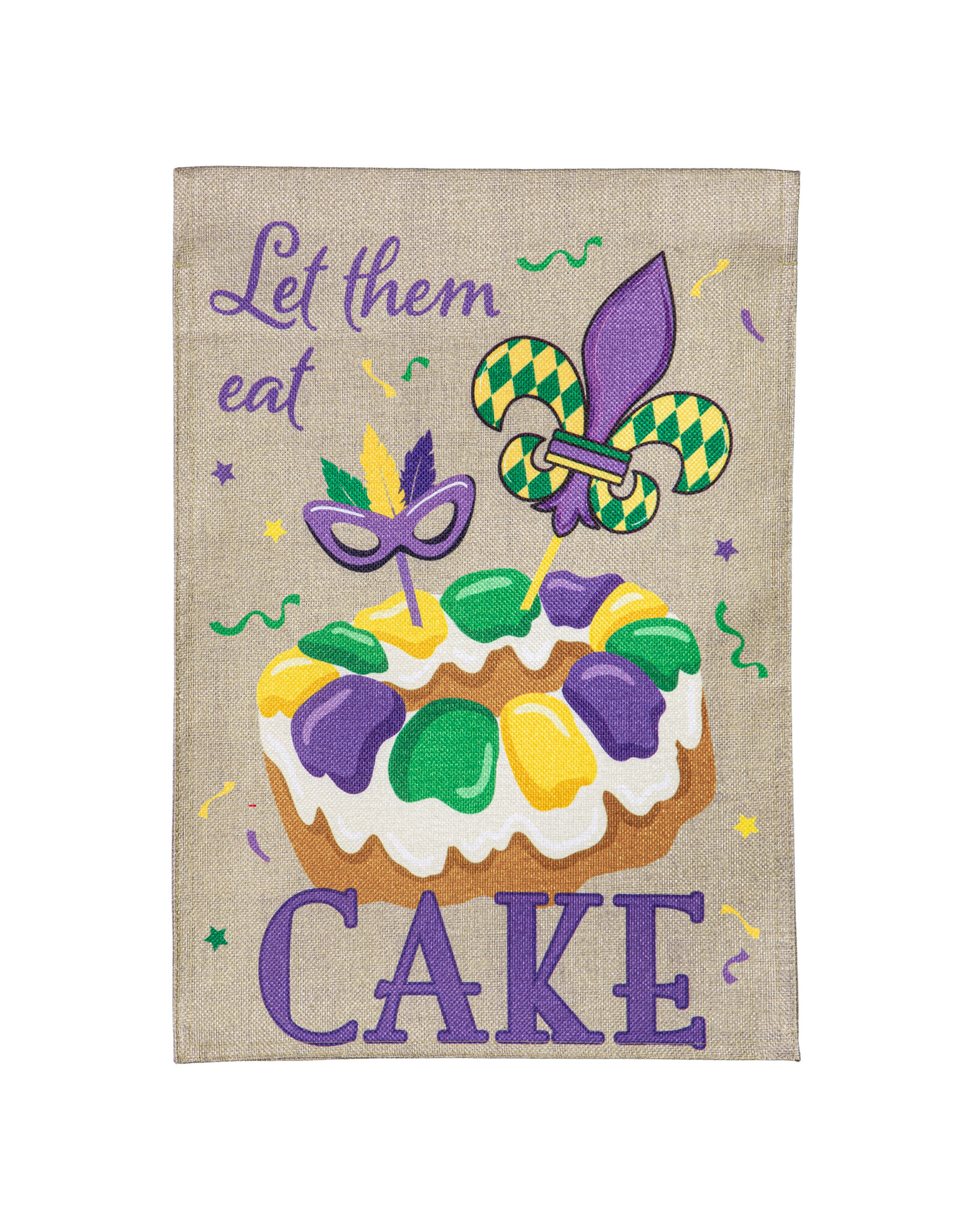 Evergreen Enterprises Mardi Gras Let Them Eat Cake Burlap Garden Flag