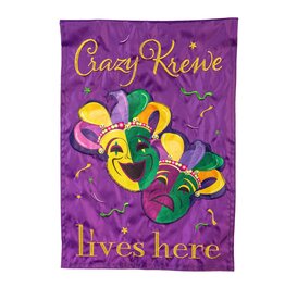 Evergreen Enterprises Mardi Gras Crazy Krewe Lives Here Applique House Flag