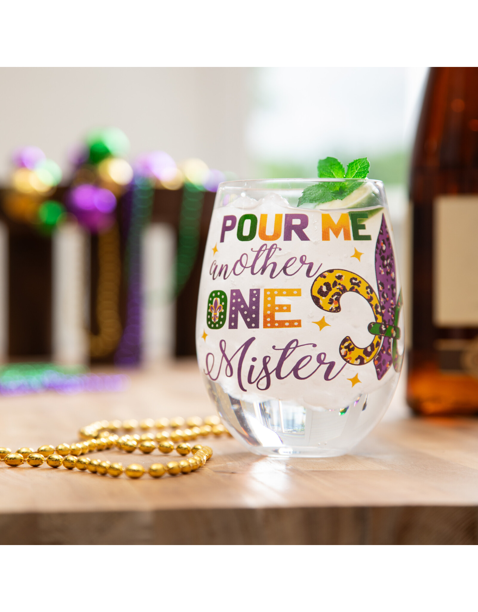 Evergreen Enterprises Mardi Gras Fleur De Lis Stemless Glass