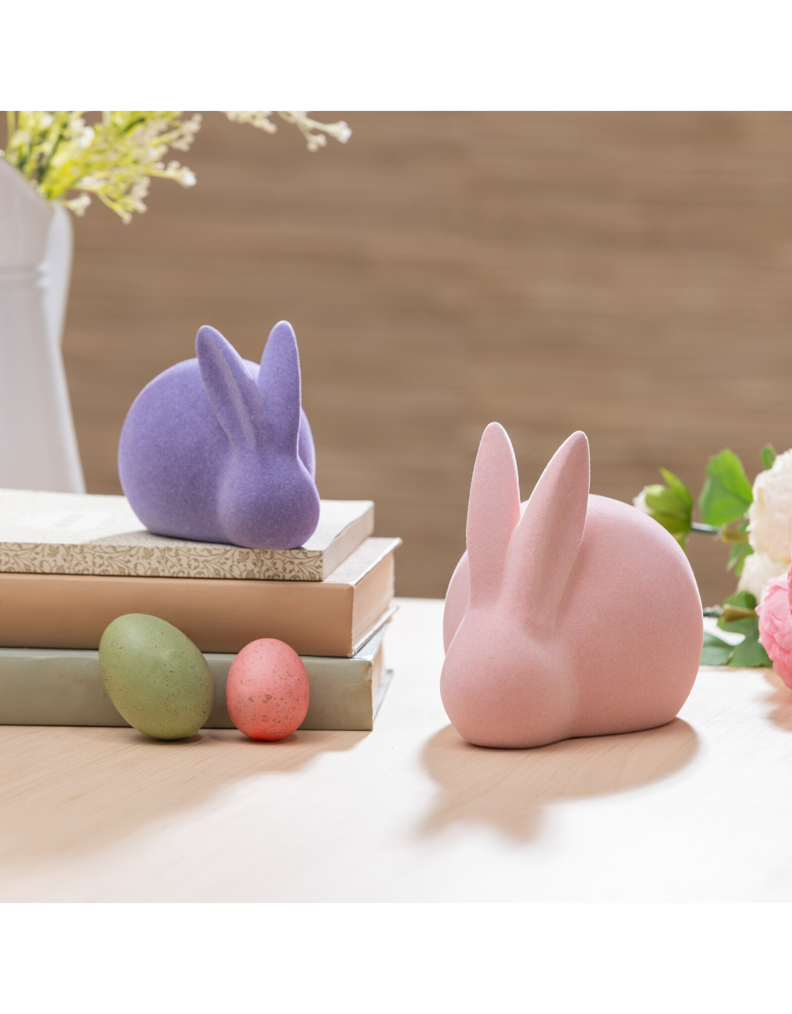 Evergreen Enterprises Flocked Bunny Ceramic Table Decor Set