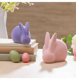 Evergreen Enterprises Flocked Bunny Ceramic Table Decor Set