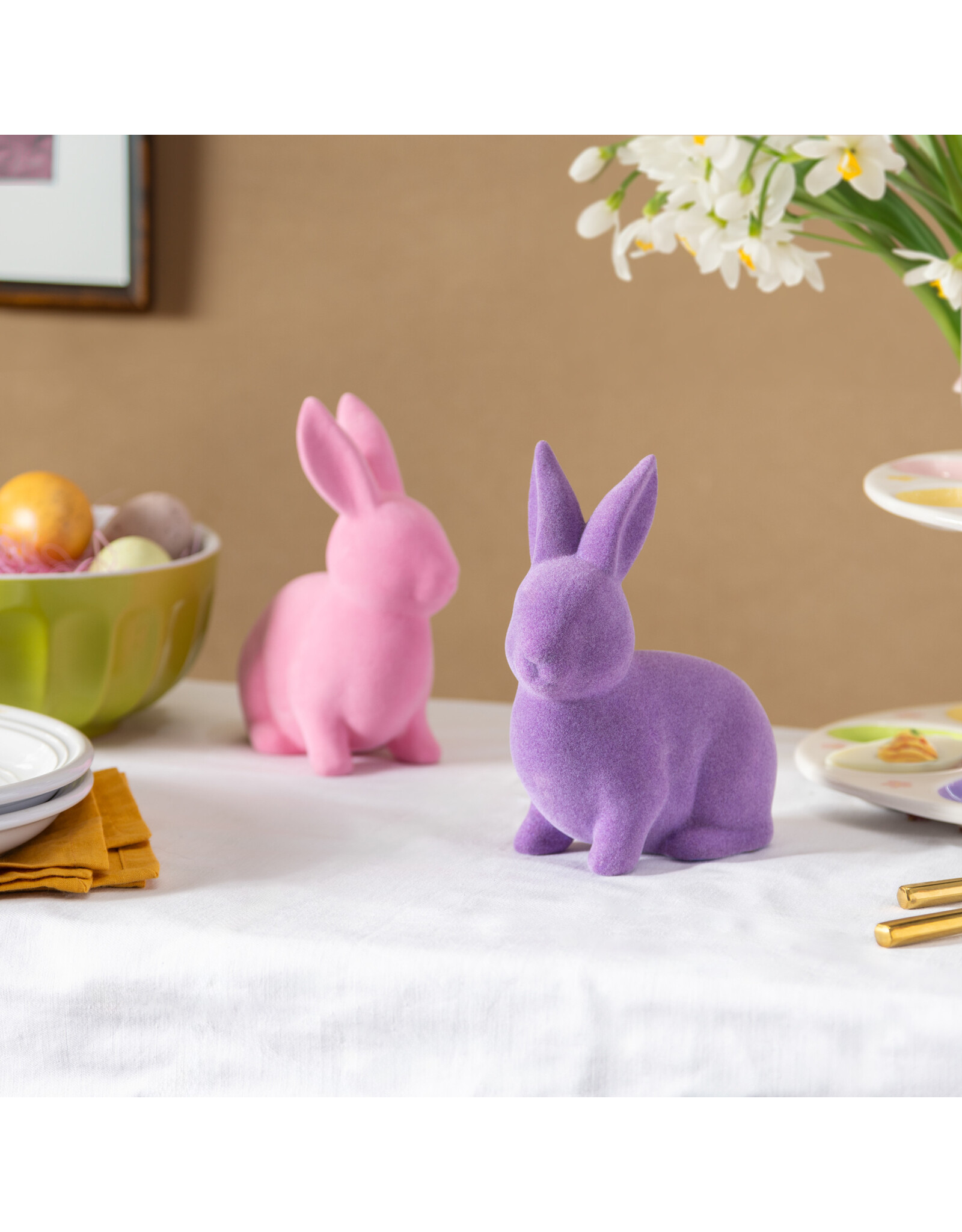 Evergreen Enterprises Flocked Bunny Ceramic Table Decor