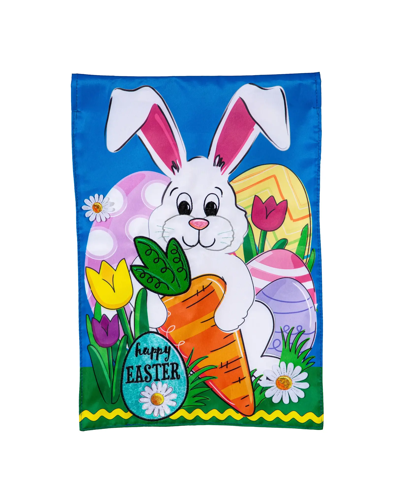Evergreen Enterprises Happy Easter Bunny and Carrot Applique Garden Flag