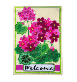 Evergreen Enterprises Pink Geranium Welcome Applique Garden Flag