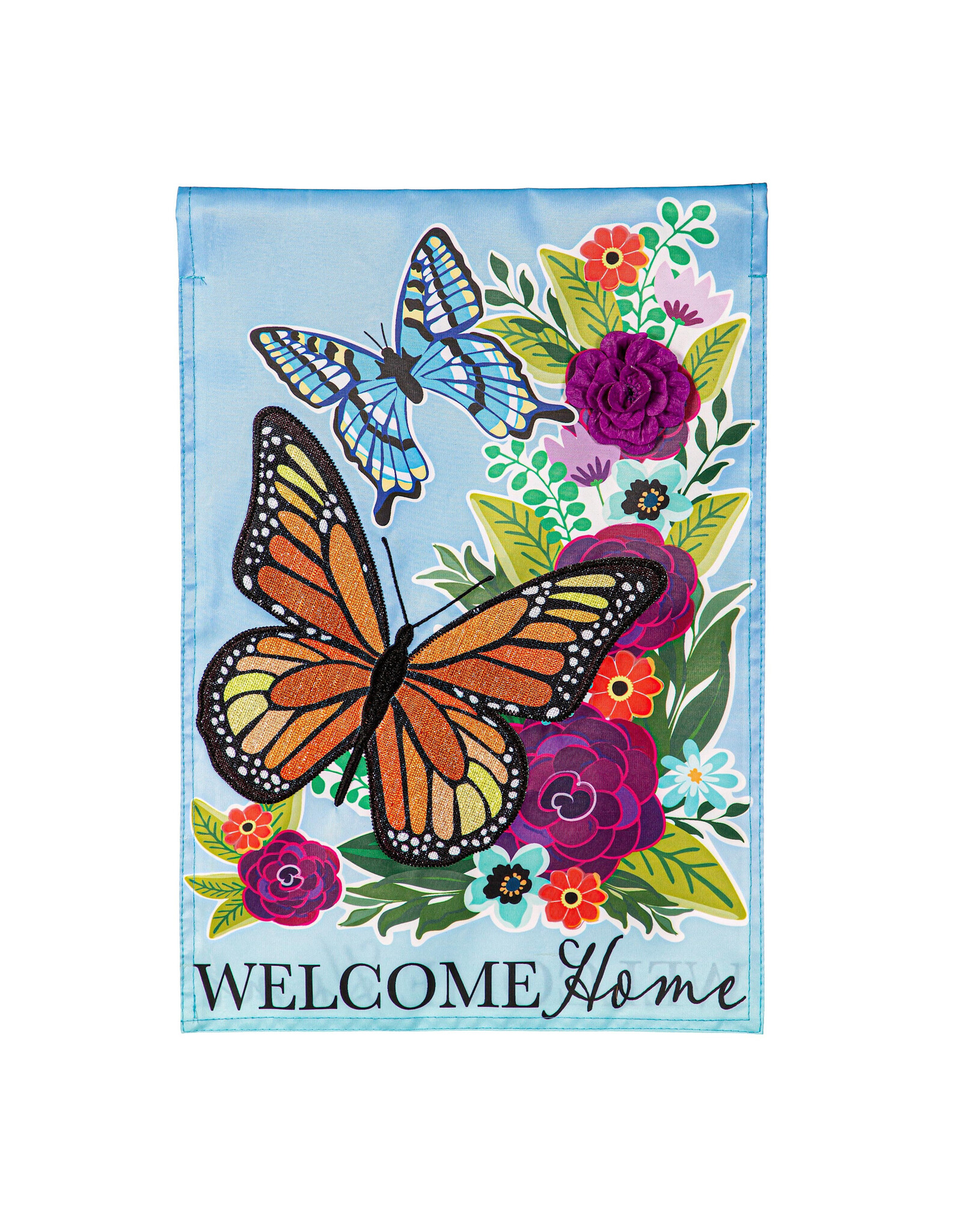 Evergreen Enterprises Welcome Home Butterflies Applique Garden Flag