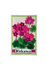 Evergreen Enterprises Pink Geranium Welcome Applique House Flag Evergreen Enterprises Pink Geranium Welcome Applique House Flag
