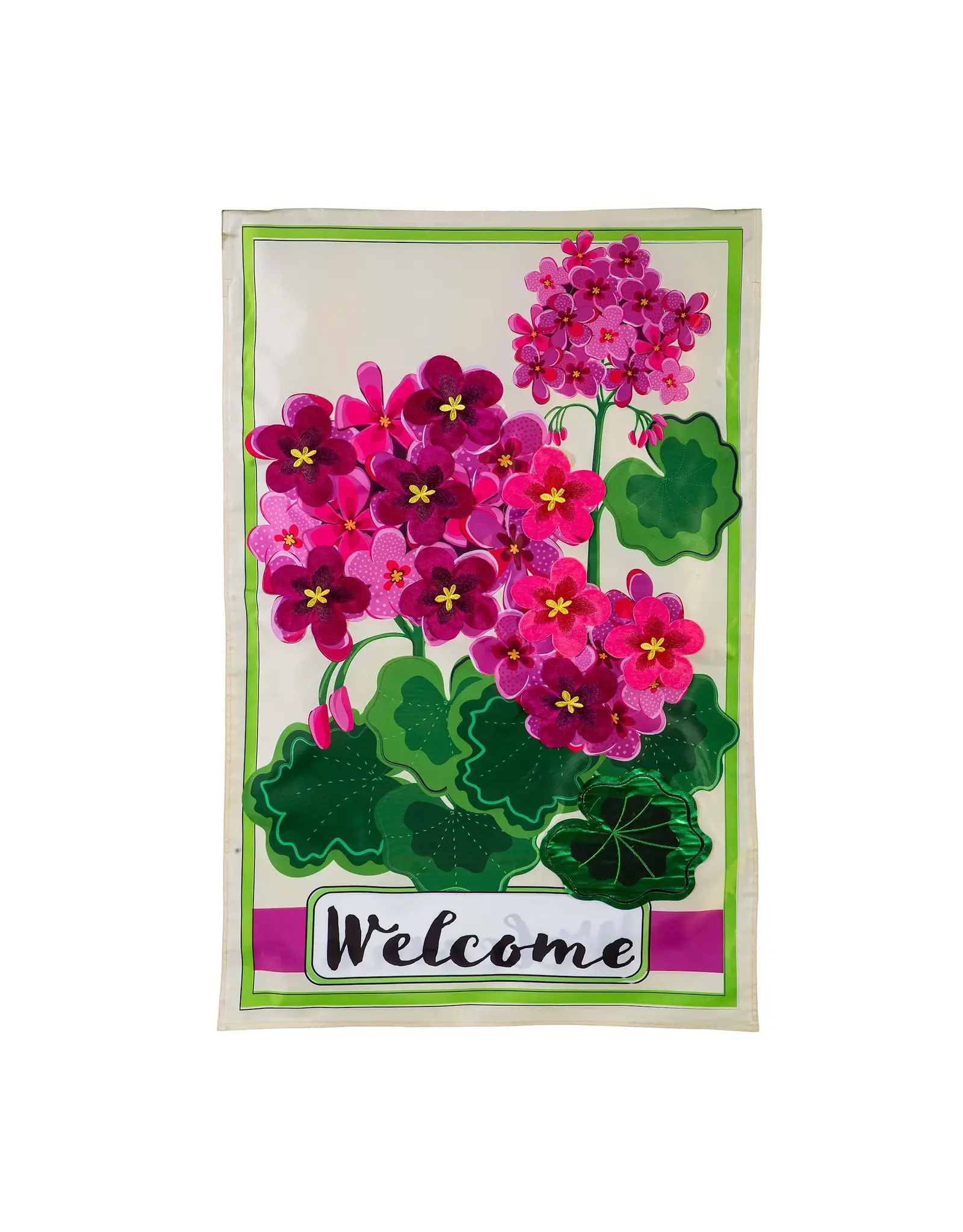 Evergreen Enterprises Pink Geranium Welcome Applique House Flag