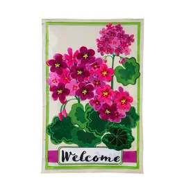 Evergreen Enterprises Pink Geranium Welcome Applique House Flag
