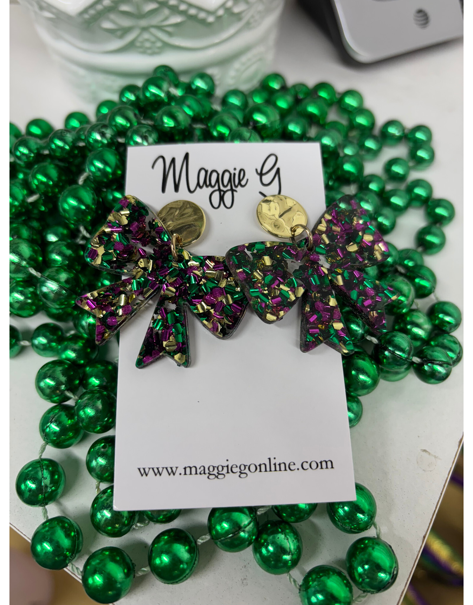 Maggie G/Faire Mardi Gras Bow Earrings