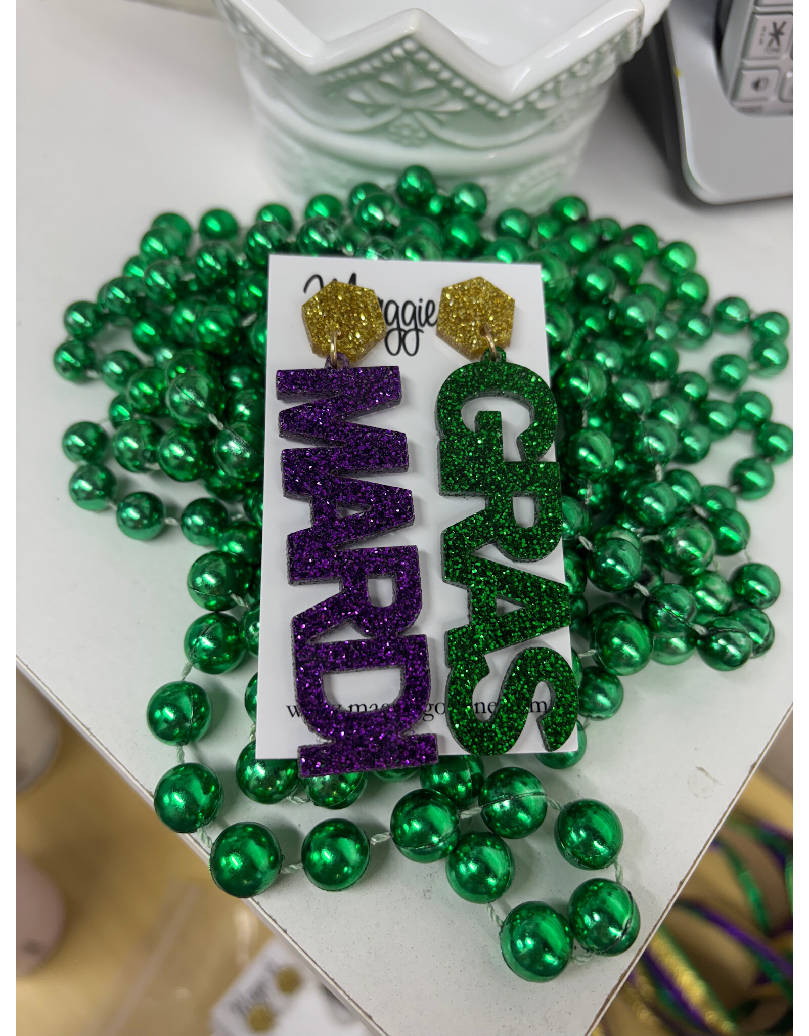 Maggie G/Faire Mardi Gras Glitter Acrylic Earrings