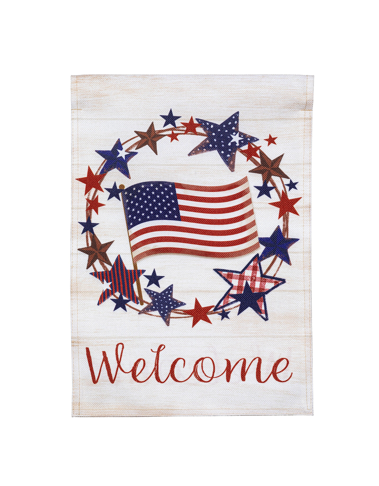 Evergreen Enterprises American Star Wreath Burlap Garden Flag