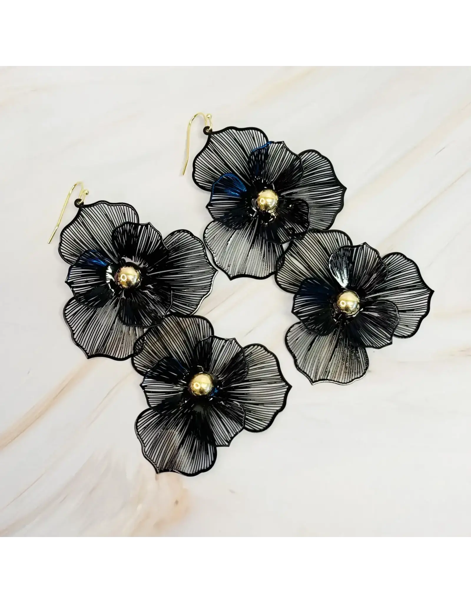 Ellison & Young/Faire Royal Garden Double Bloom Earrings - Classy Black