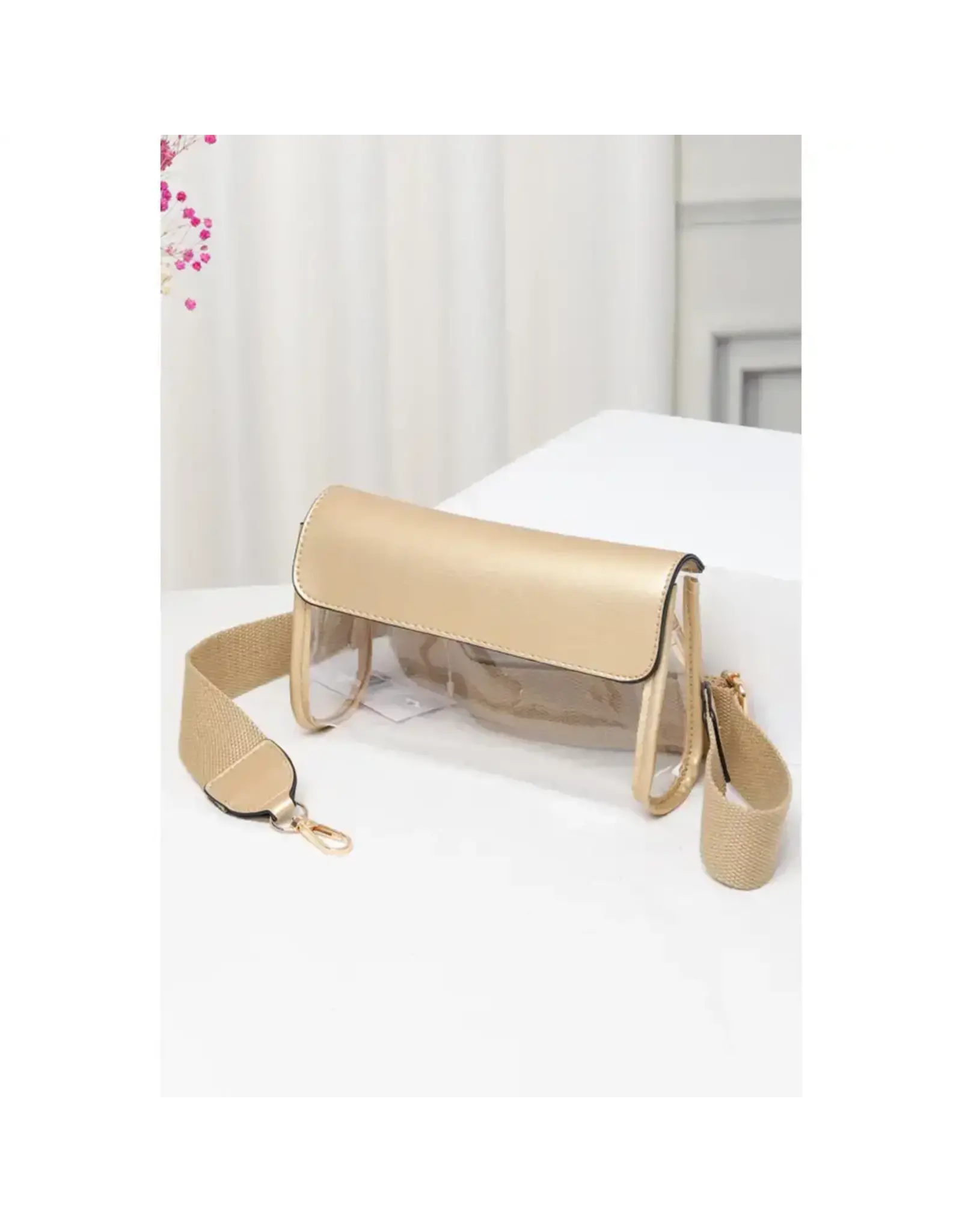 Hana/Faire Solid Trim Clear Stadium Crossbody Bag - Gold