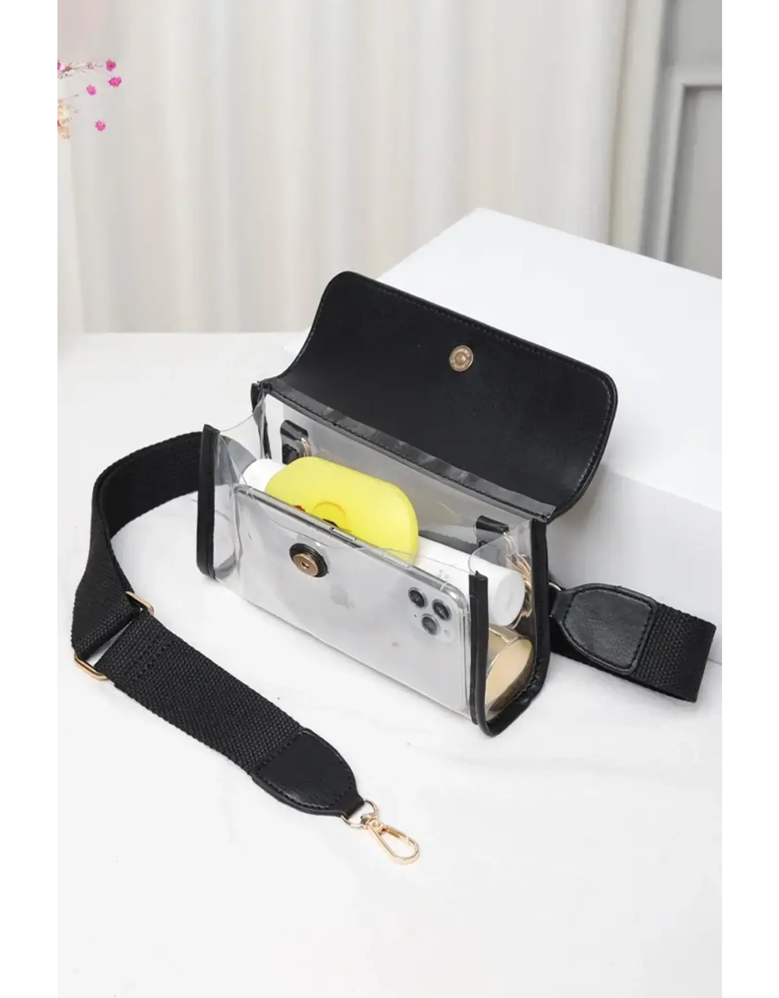 Hana/Faire Solid Trim Clear Stadium Crossbody Bag - Gold