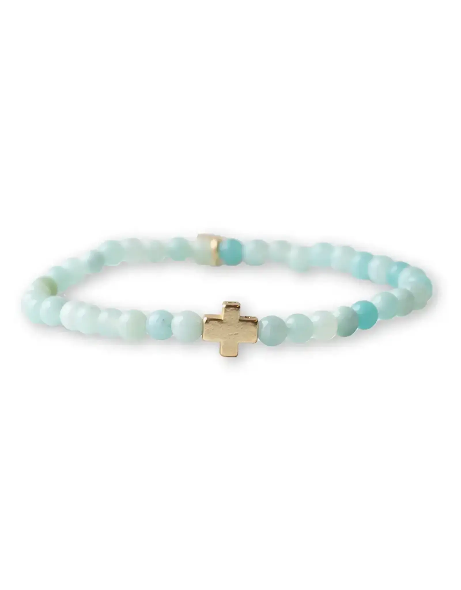 Lenny & Eva/Faire Faith Over Fear Cross Bracelet, 4mm-Amazonite