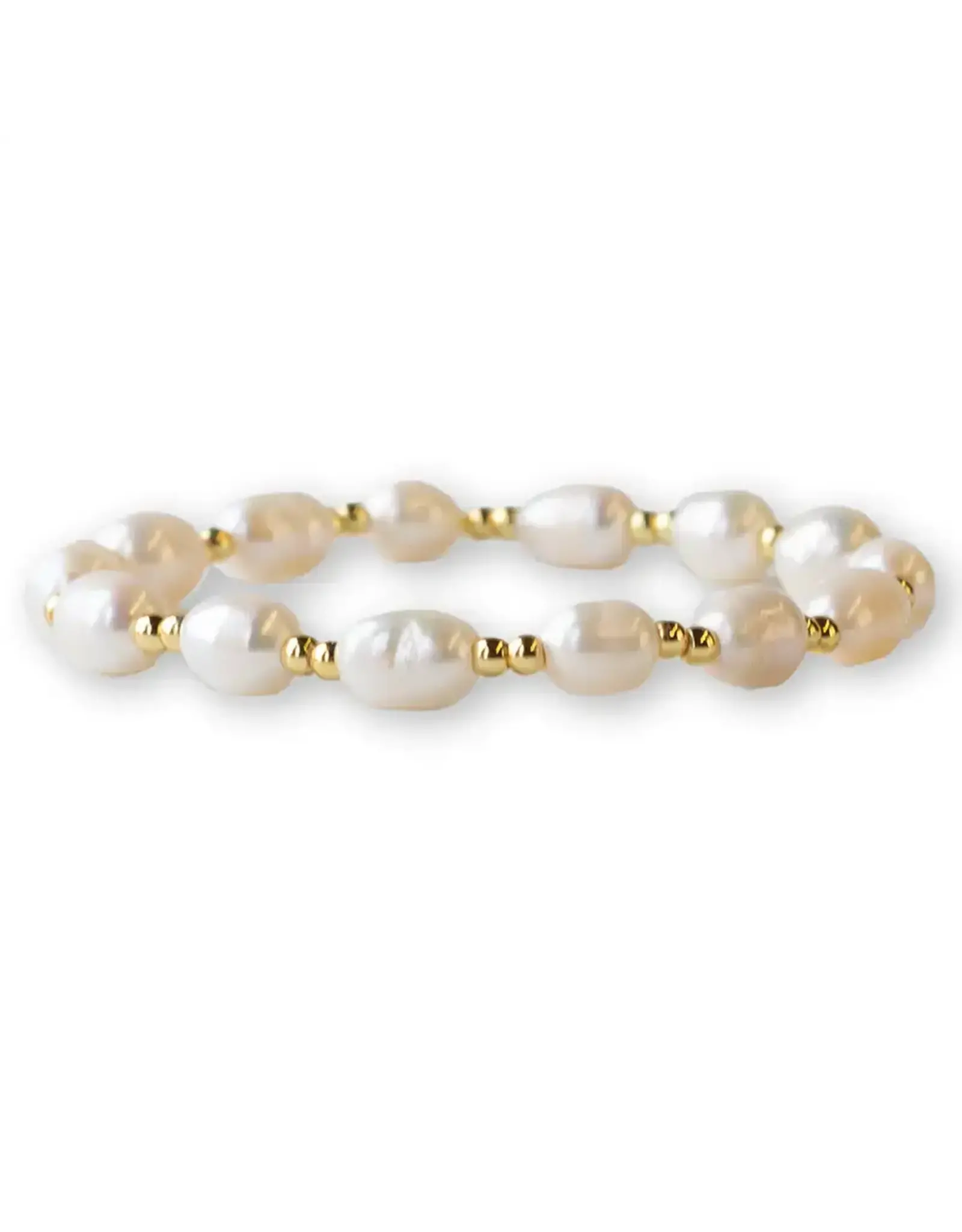Lenny & Eva/Faire Gilded Gold Beaded Stretch Bracelet - Pearl