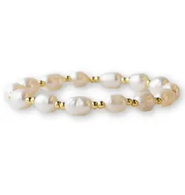 Lenny & Eva/Faire Gilded Gold Beaded Stretch Bracelet - Pearl