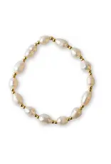 Lenny & Eva/Faire Gilded Gold Beaded Stretch Bracelet - Pearl