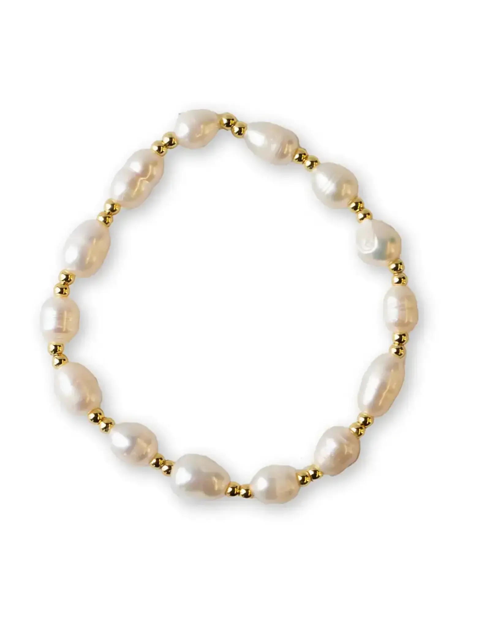 Lenny & Eva/Faire Gilded Gold Beaded Stretch Bracelet - Pearl